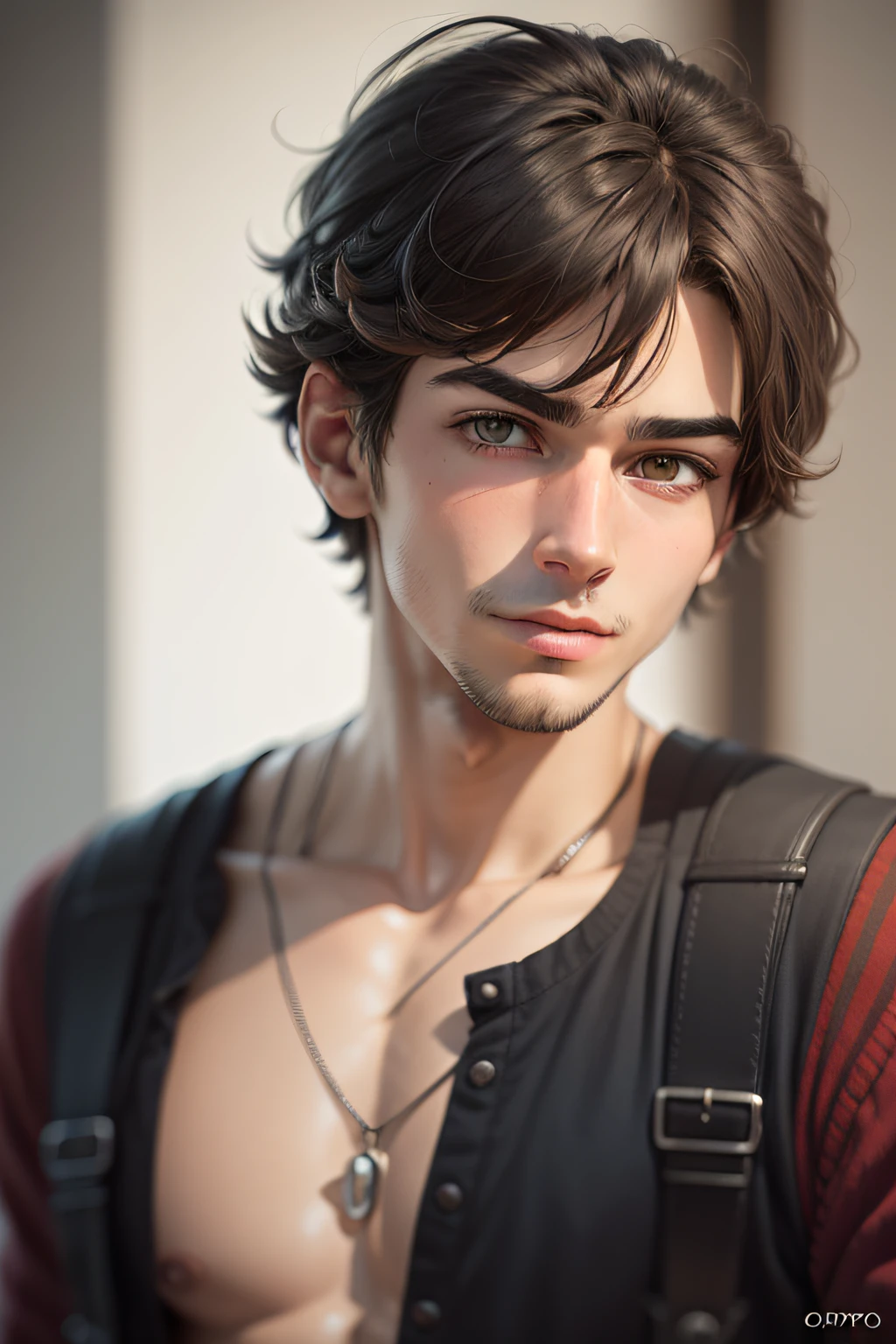 Create multiple variations of a single male character, cabelo crespo cortado, mais ou menos anos