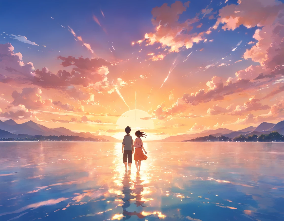 masterpiece, best quality, movie stillnarruto,naruto, floating in the sky, close-up, bright, happy, warm soft lighting, sunset, (Sparks :0.7)