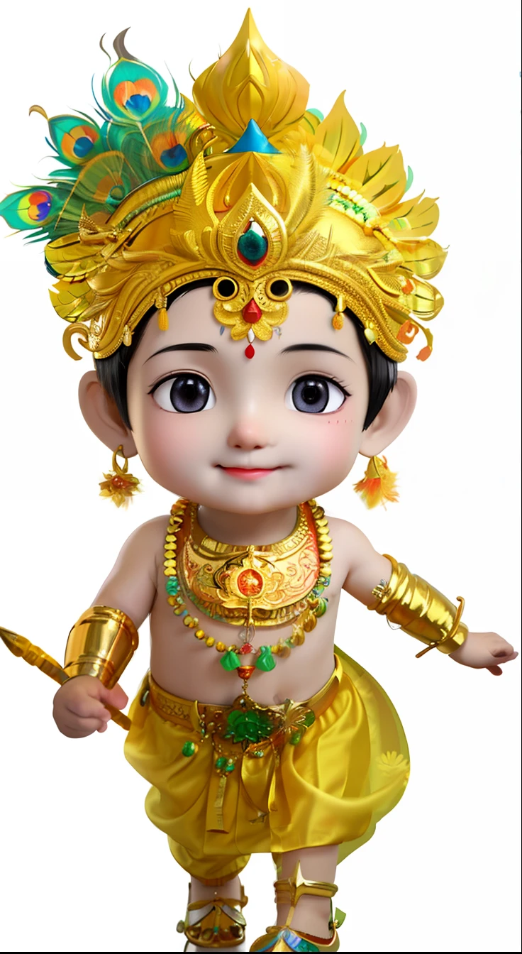 a  dressed in a yellow outfit and peacock feathers, indian god, 8 khd, vishnu, godess, 😃😀😄☺🙃😉😗, hindu god, 4khd, 4 khd, his eyes glowing yellow, k high definition, 1024x1024, hindu gods, from ramayan, profile pic