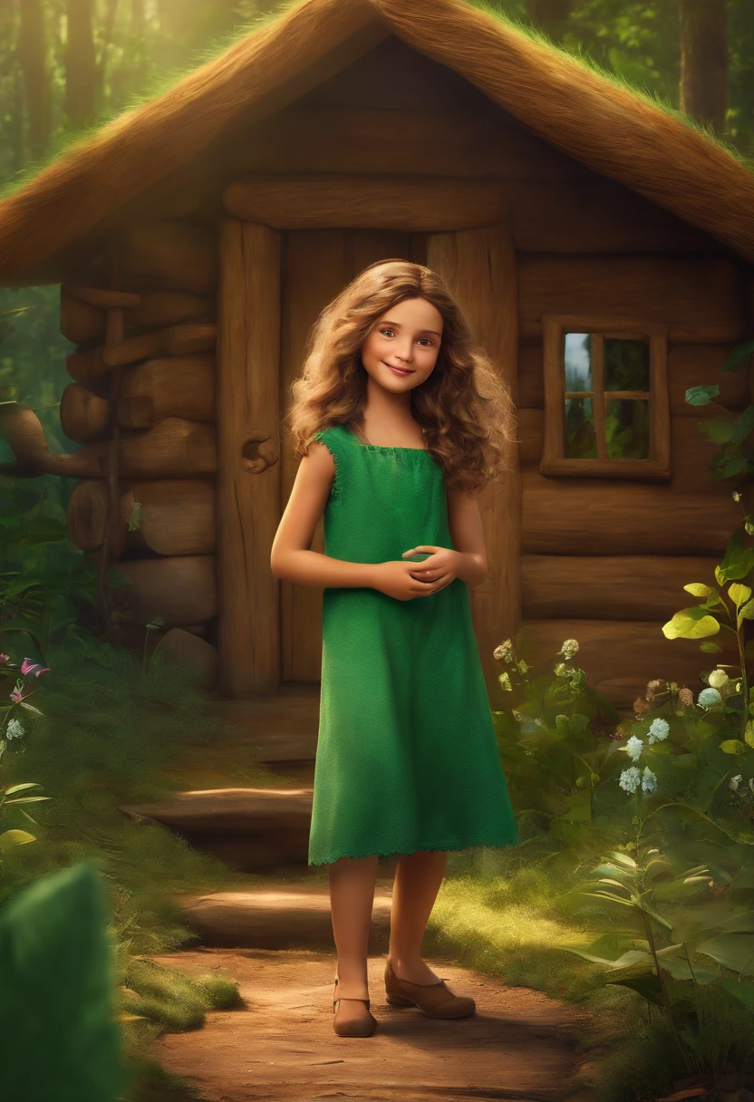 Zara is a cheerful young caretaker of nature who lives in a magical cabin in the woods, (cabelos verdes), (olhos brilhantes que refletem as cores da natureza), Its mission is to protect the environment and teach children about the importance of preserving nature.