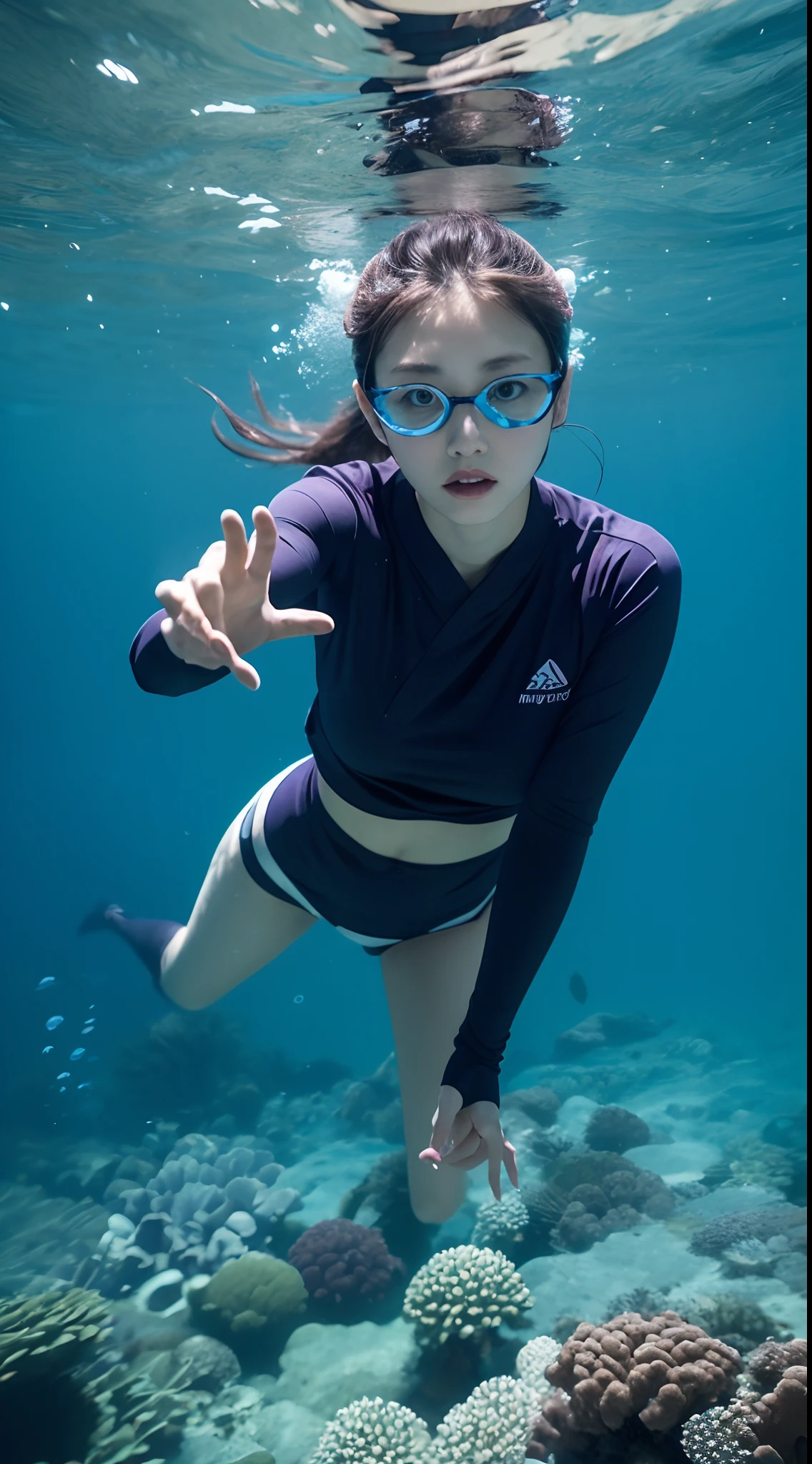 Purple-shirted female ninja,Meditation sitting,Partial underwater photography,BestWorks