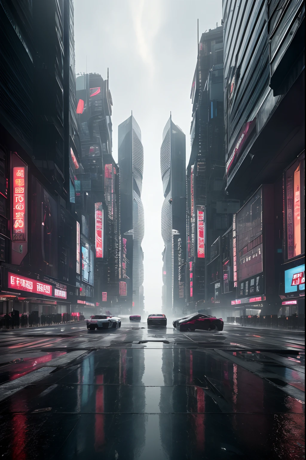 ((masterpiece, best quality)), 8k, modern architecture style, photo realistic, hyper detailed photo, clean sky, ruined city, cyberpunk,rain