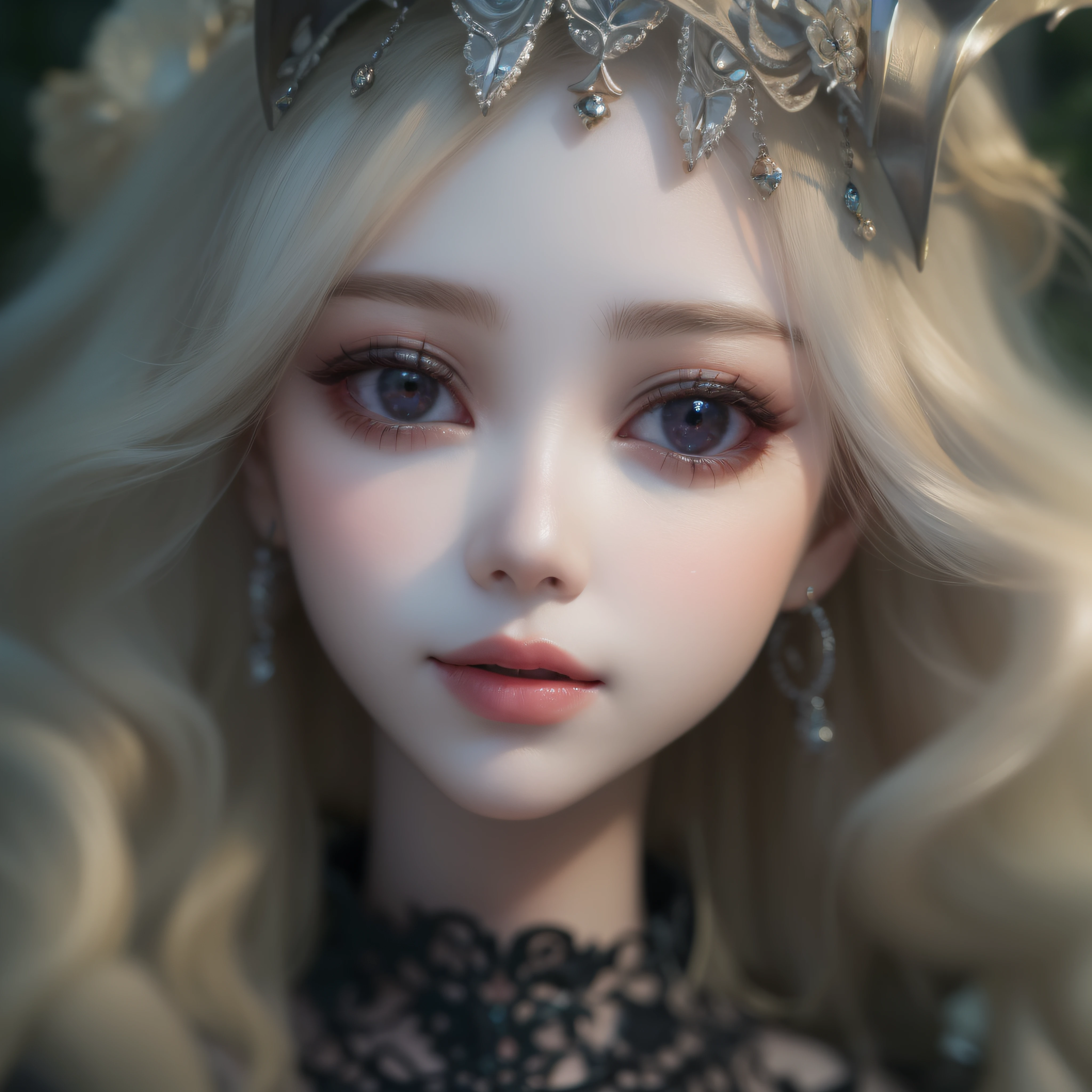 Close up of a smile with the corners of the mouth raised、Smiling Barbie doll、Gothic Girl、Gothic costume、Cosplay、(realisitic、hight resolution)、(1 girl in)、Gothic Girl、Do-Up Eye、Korean Girl、(Best Quality), (masutepiece), (1girl in), Solo, a beauty girl, Perfect face, dreamlikeart、Highly detailed airbrush art((Surreal))、Volumetric lighting、(top-quality)、The ultra-detailliert、(The composition of the movement:1.4)、Highly detailed colorful details、(Bright lighting)、dynamic compositions、Ray traching、The mirror reflects light、Shallow depth of field、ultra-detailliert、mixing  exposure、nffsw、Her eyes are glowing pink、Her gothic face is full of anticipation and courage、A smile appears on the lips of a girl in the Gothic style。 At the rear、The sun is slowly tilting to the west。Its light brings Gothic light to the surface of the sea、The swaying waves create a beautiful scene。Her eyes are clearly glowing pink。A lot of Gothic