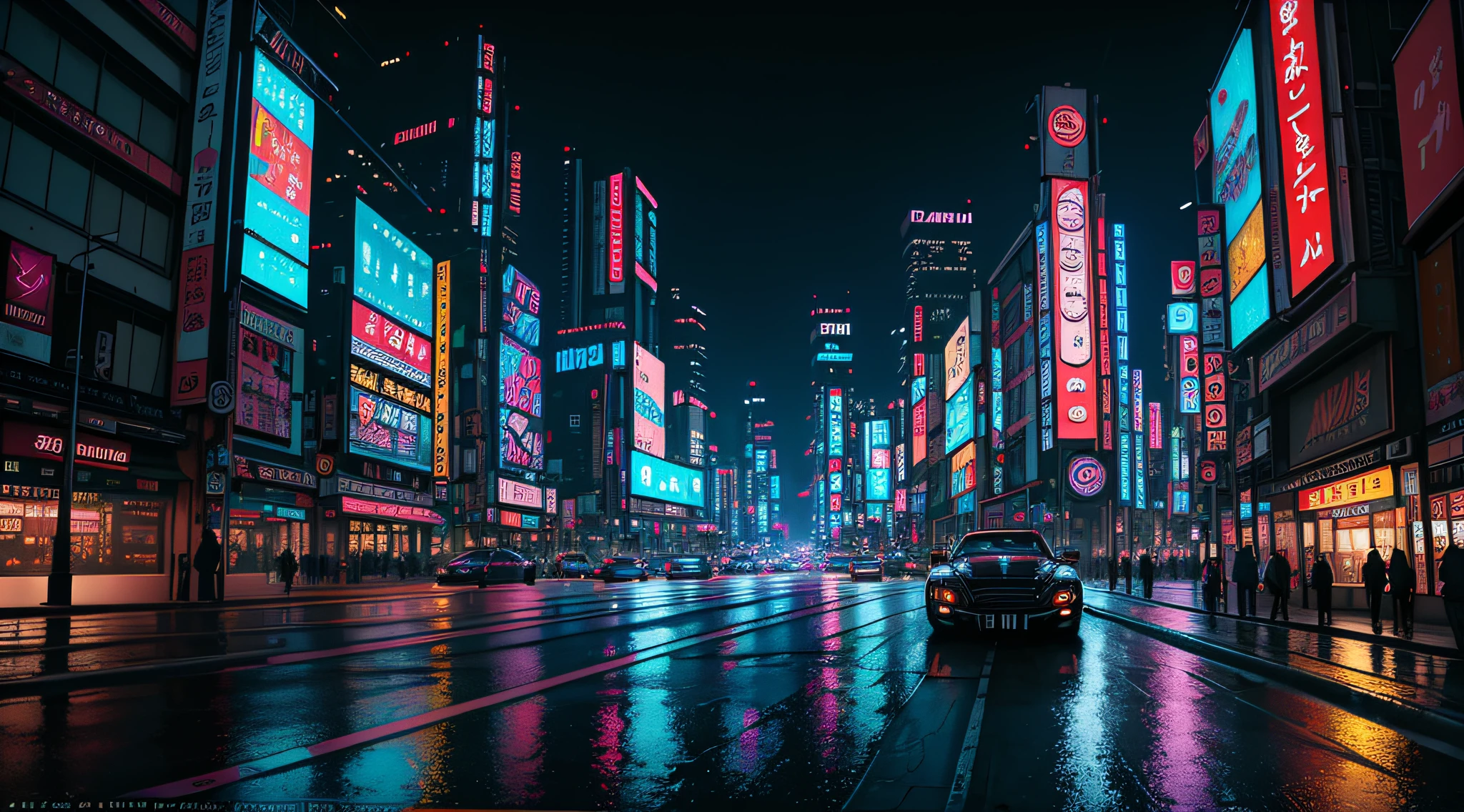 ((La mejor calidad)), ((Obra maestra)), ((ultra realista)), ((Noche)), majestically detailed soft oil painting by jim lee, Beautiful neon ((cyberpunk Tokio)), Reflexiones, Lloviendo, Calle abarrotada de la ciudad de Scifi, Coches futuristas, Noche, metalic, neon edge lighting, gente, profesional, ((Rascacielos)), Sombras profundas, Obra maestra, realista, aspereza, ultra realista, fotografiado con una EOS R5 de Canon, Lente de 50 mm, f/2.8, HDR, 8K resolution, Altas Resoluciones, High detail, foco nítido, Suave, aspereza, vida real, fotorrealismo, Cinematographer, 8k UHD,