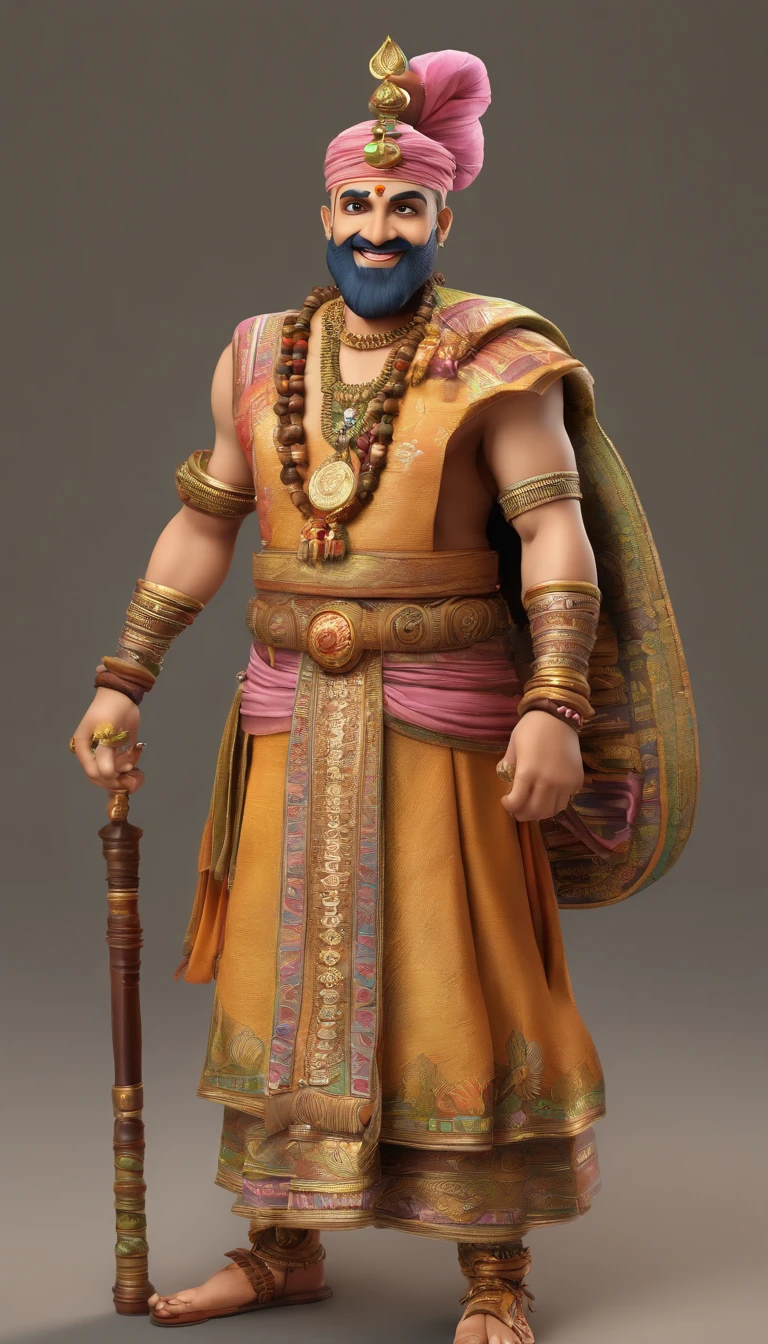 Render Tenali Rama as a charismatic and endearing character with a friendly smile and expressive eyes.