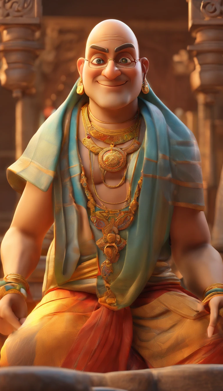 Render Tenali Rama as a charismatic and endearing character with a friendly smile and expressive eyes.