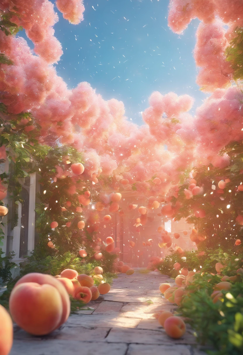peach rain in the blue sky and colorful