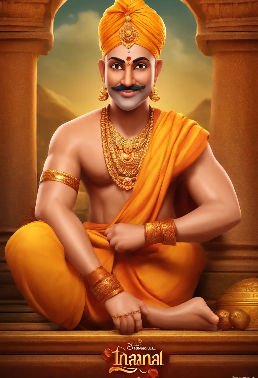 Render Tenali Rama as a charismatic and endearing character with a friendly smile and expressive eyes. BALD TENALI RAMA
