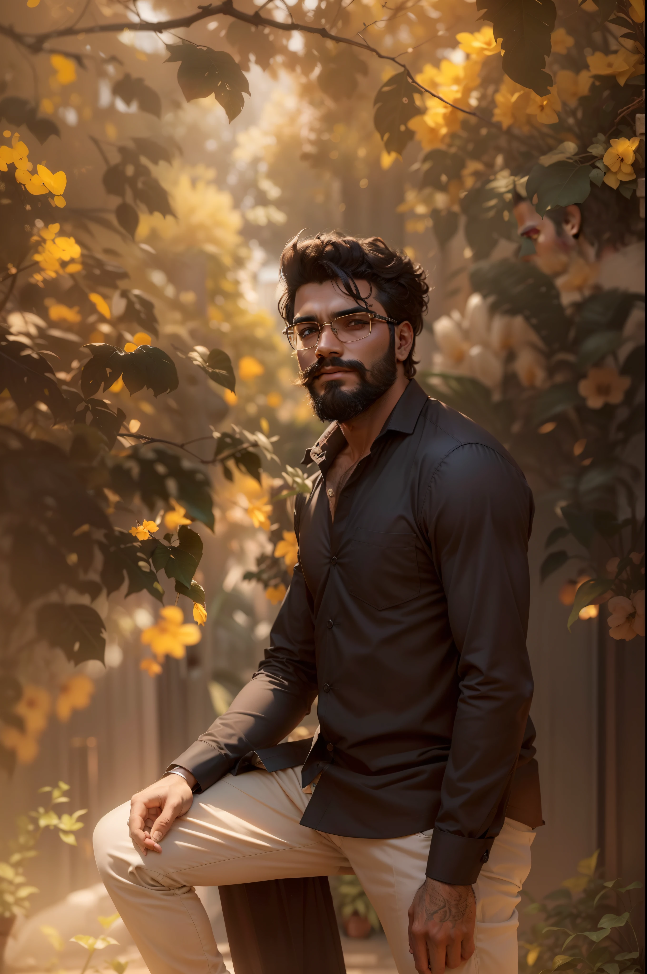 a close up of a man with a beard and a shirt, jayison devadas style, jayison devadas, teaser, big smirk, movie stills photography, profile pic, exclusive, actor, fan art, looking threatening, hd movie photo, trending, * colour splash *, 🌻🎹🎼, stylish pose, popular on instagram, actress, trailer