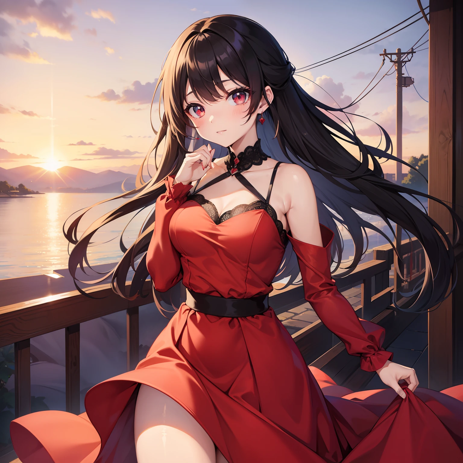 A beautiful anime girl in a red dress, beautiful eyes