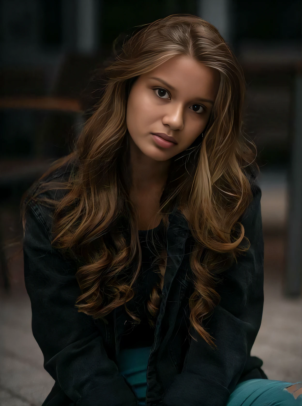 Arafed woman sitting on the floor with a black jacket in, Retrato Sophie Mudd, Isabela Moner, lindo modelo jovem, jovem bonita, modelo bonito, meninaabelo castanho, Taran Dasha, Alexandra Waliszewska, adolescente bonito sedutor, Olya Bossak, sofya emelenko, Yelena Belova