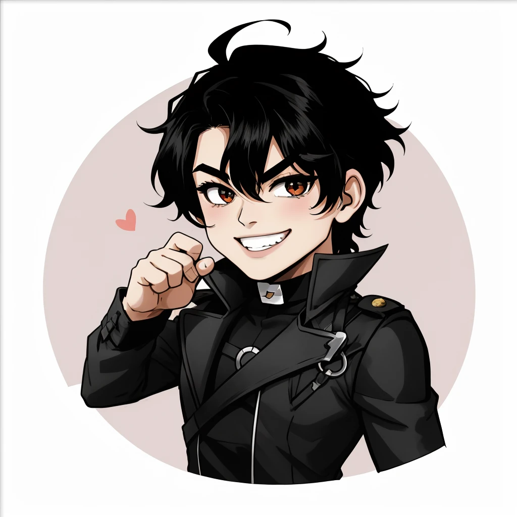 Chibi Emote, hombre, cabello negro, cabello corto, sonriendo