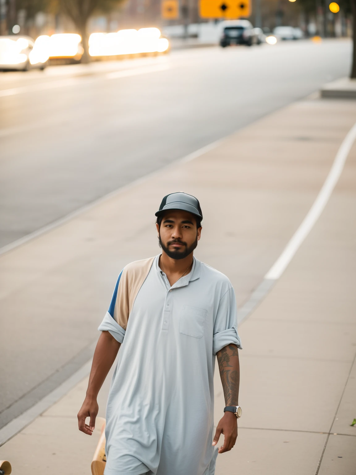 there is a man walking down the street with a skateboard, mid shot portrait, shot on sony a 7 iii, shot on nikon z9, taken with canon 5d mk4, taken with canon eos 5 d mark iv, taken with sony alpha 9, shot on sony a 7, shot on canon eos r 5, shot on canon eos r5