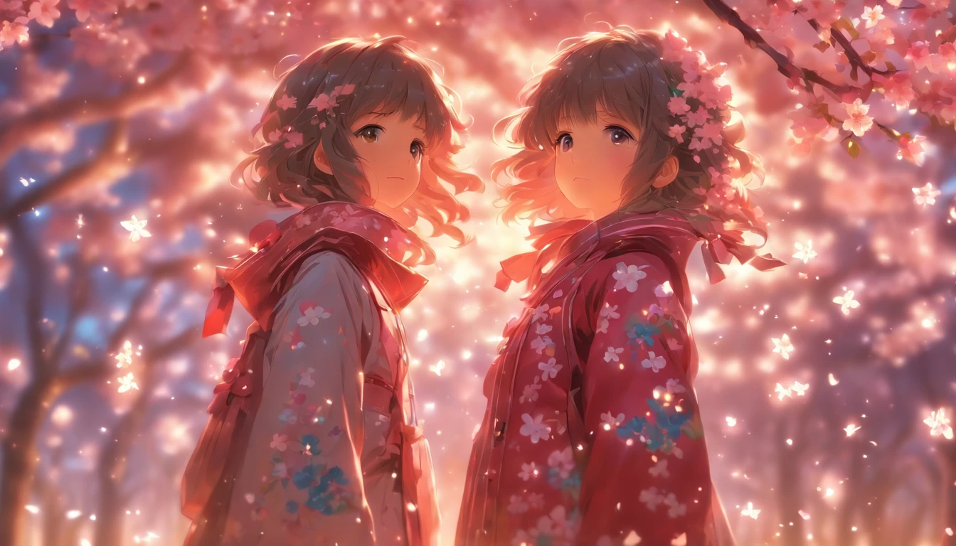 girl standing under a cherry blossom tree,Lateral face,full bodyesbian,Small leather boots,Stars shine
