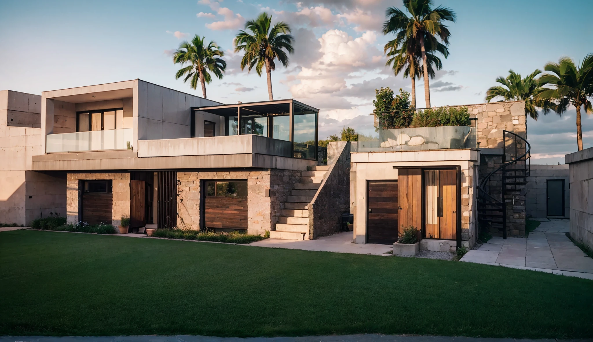 (((Masterpiece))),((Best quality)),hyper-high detail，super exquisite details，Resort，Resort，Stone houses，Plants surrounded by the environment，grassy fields，Slate channel，Outdoor table and chairs，Daytime rendering，（（at Midday）），（sufficient light：1.5），Create a lively and lively atmosphere，Lively atmosphere，Hyper-realistic，Super real，Interesting light and shadow，low-light