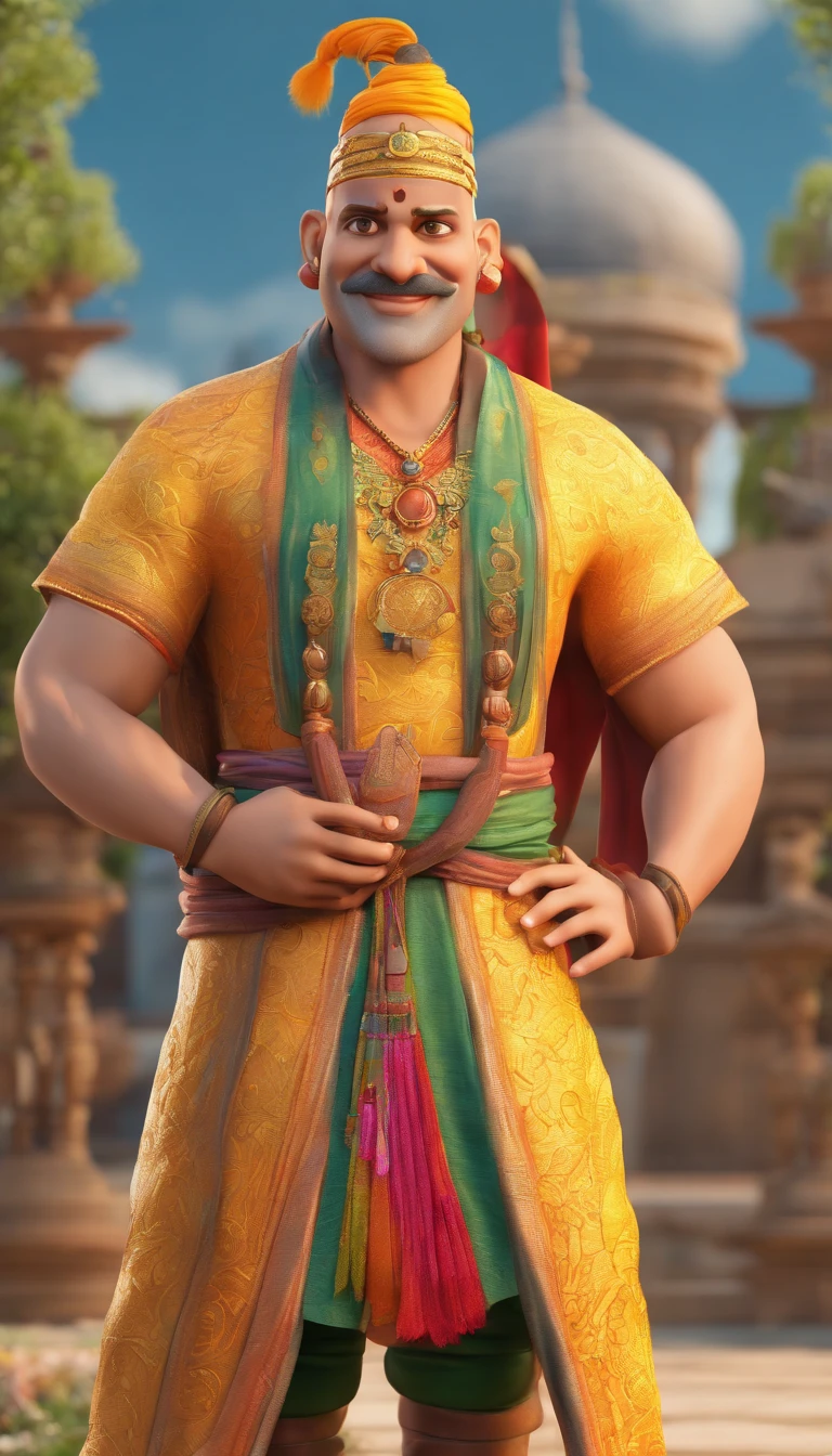 Render Tenali Rama as a charismatic and endearing character with a friendly smile and expressive eyes.