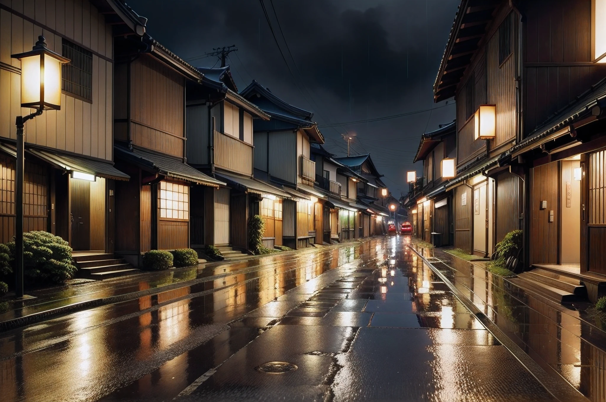 tokyo village in rainy season no people amazing landscape street light