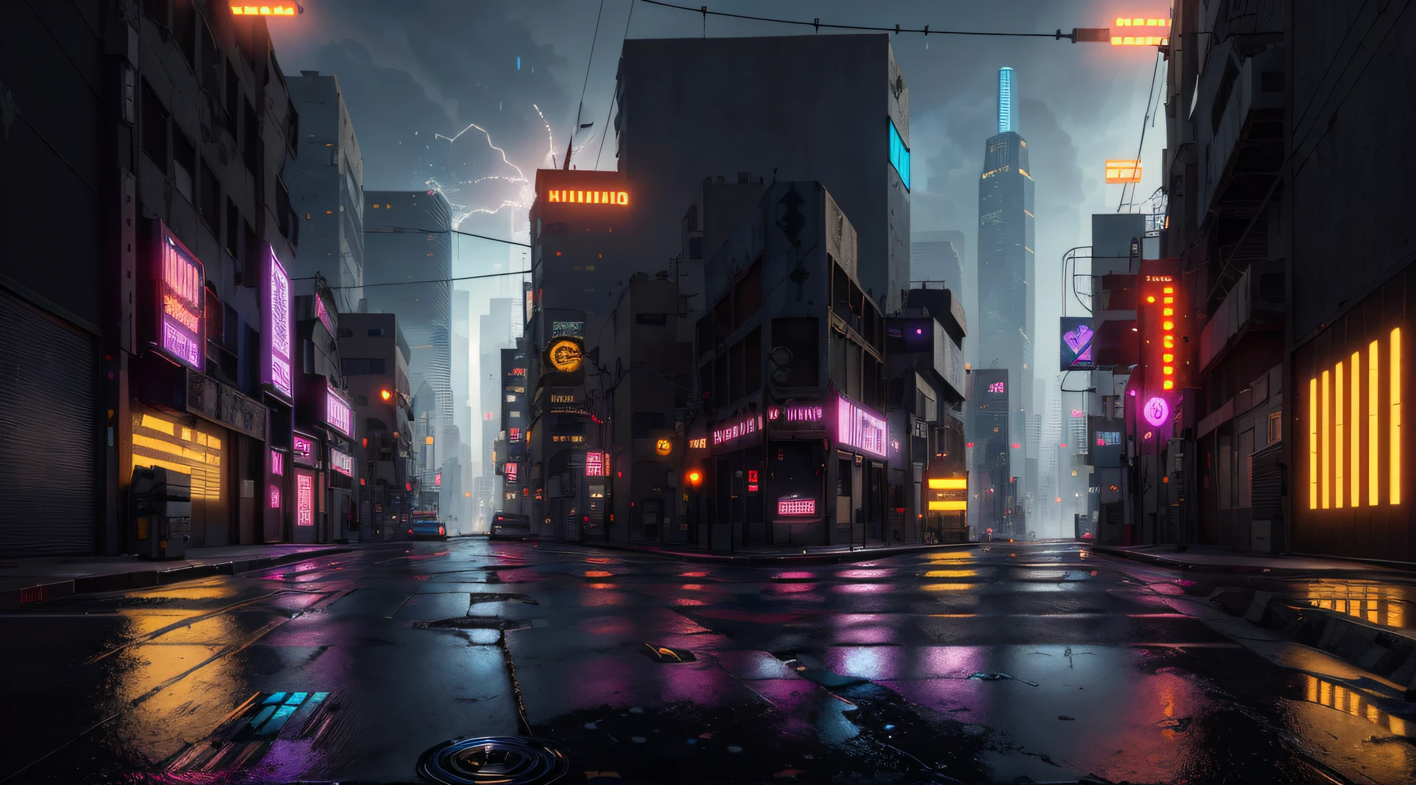 aliado solitario en Los Angeles, cyberpunk city from the science fiction film Blade runner, empty street, coreano, letreros coreanos, intrincado, hiperdetallado, realista, ultrarrealista, alta calidad, ultra detalle, detalle loco, Foto realism, 8k