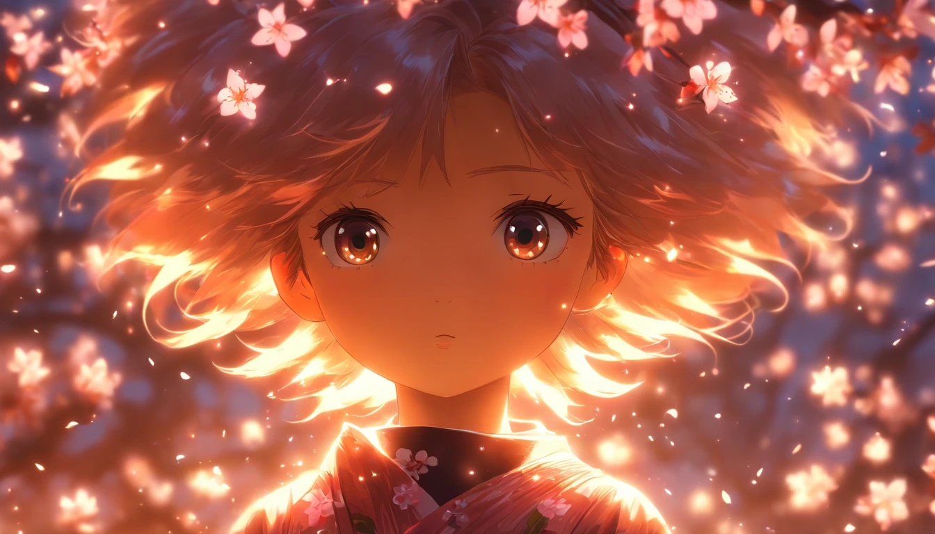  girl standing under a cherry blossom tree，Lateral face，full bodyesbian，Small leather boots，ventania，Big wind，messy  hair，Stars shine，OC renderer