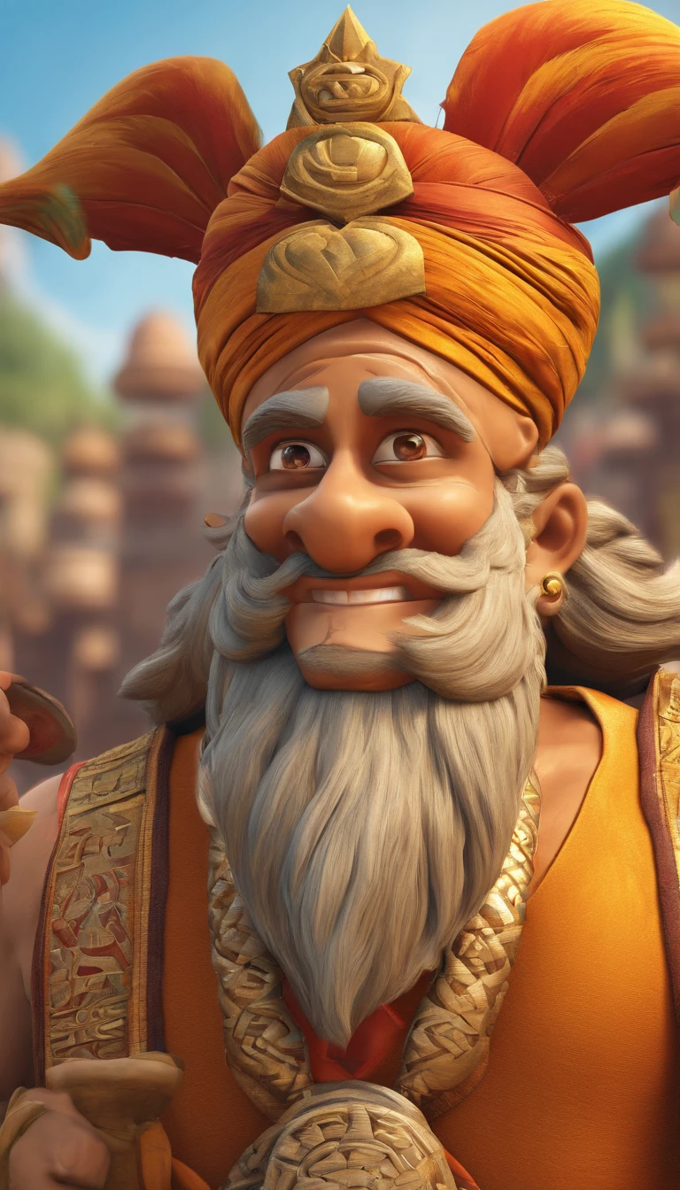 Render Tenali Rama as a charismatic and endearing character with a friendly smile and expressive eyes.