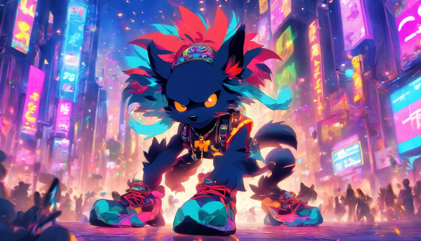 Rock puppy,Rock,DJ,o cachorrinho,hippy,full bodyesbian,pointy footwear,street corner,OC renderer