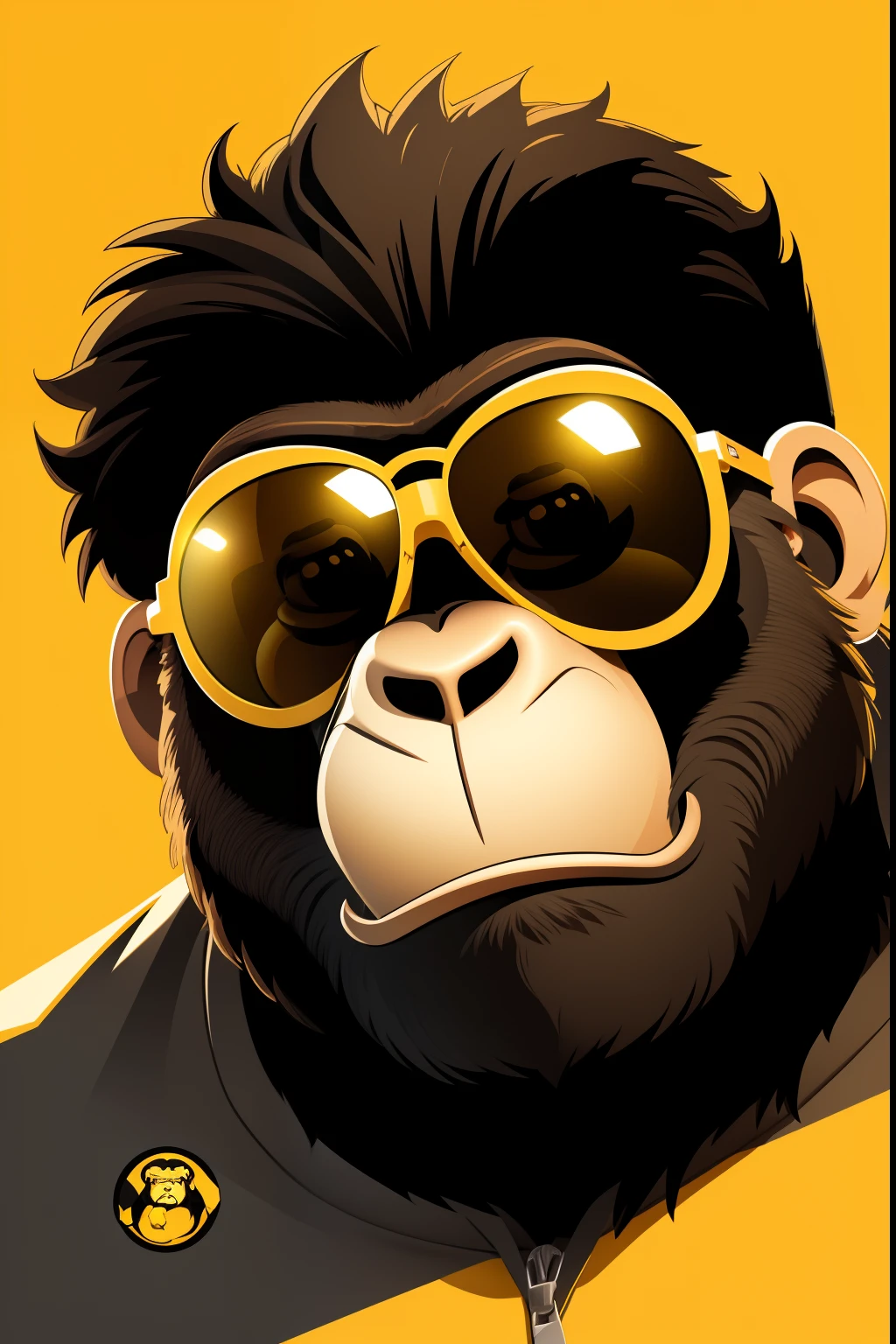 a monkey with sunglasses on his face and a yellow background, professional logo design, vector design, inspired by Alex Petruk APe, bigfoot wearing sunglasses, bored ape nft, monkey, professional vector graphic, in style of primal apes, mascot illustration, logo vector art, like gorilla, vector illustration, ( bear wearing sunglasses, with sunglasses, logo graphic design