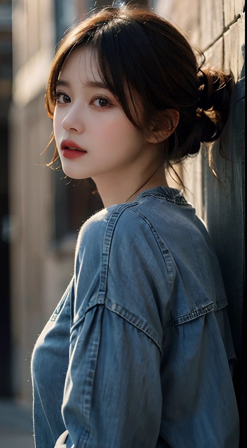 Masterpiece, Best quality, illustration, Ultra-detailed, finedetail, A high resolution, 8K wallpaper, Perfect dynamic composition, Beautiful detailed eyes, Natural lips, Knitted dress , denim short
