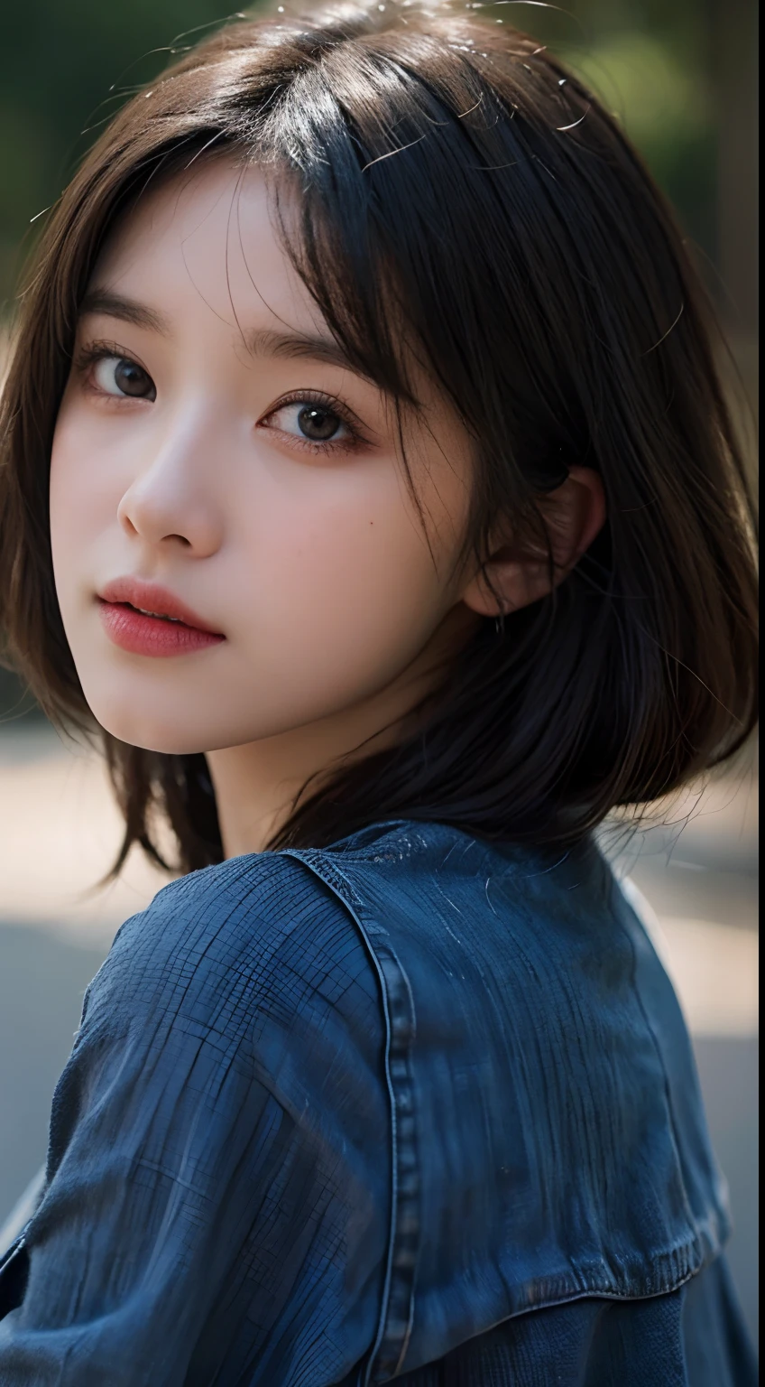 Masterpiece, Best quality, illustration, Ultra-detailed, finedetail, A high resolution, 8K wallpaper, Perfect dynamic composition, Beautiful detailed eyes,  Natural lips, Knitted dress , denim short