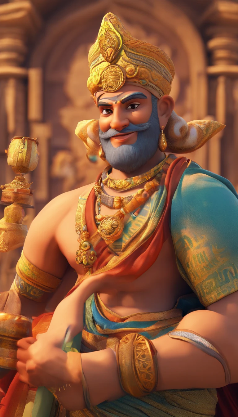 Render Tenali Rama as a charismatic and endearing character with a friendly smile and expressive eyes.