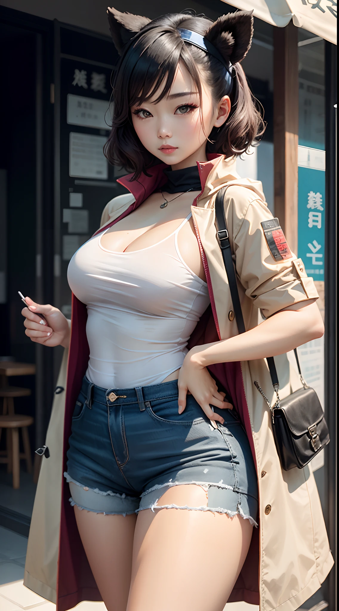 独奏，Super beautiful woman，Precise perfect curves，Define thick thigh cybernetics，Short sleeved coat，Hot shorts