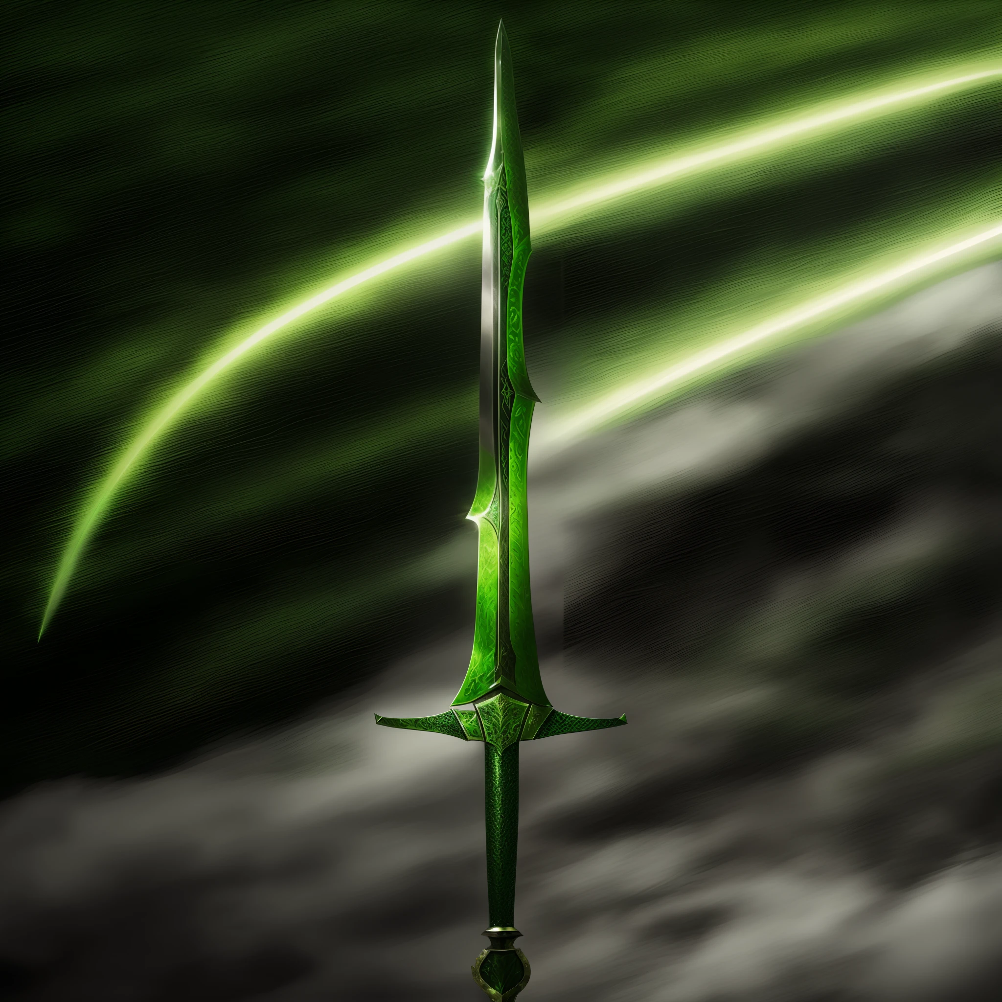 Sword with green dragon-scales on it, intricate designs on blade hilt, beautiful hilt, , green greatsword, green large sword, green-scale armored sword blade, jagged sword, shinning sword, broad sword, longsword, orkish sword, broadsword, ligtt sword, dagger, basic steel sword, long sword, steel sword with green hilt, one broadsword, fantasy sword, huge sword, war blade weapon, black iron sword