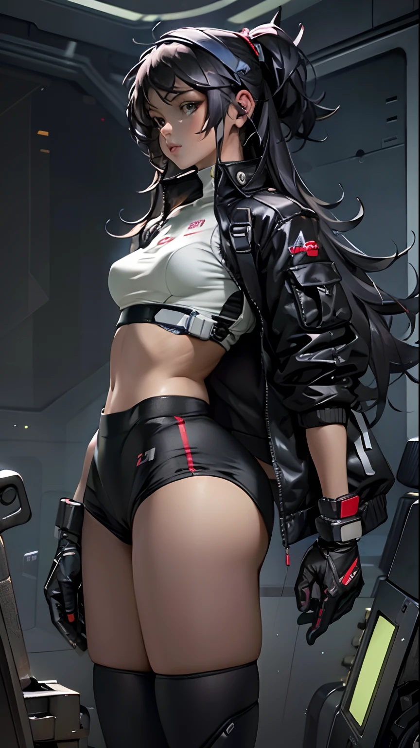 cybernized girl with cyberpunk prosthetics in single underpants, long hair, Spaceship inside, futuristic style, Sci-fi, hyper detailed, laser in center, laser from the sky, energy clots, photorealism, hyper realism, acceleration, light flash, speed, painting, 8K, HD, super resolution , Cinematic, Long Exposure, 8K, HD, Super-Resolution, Laser