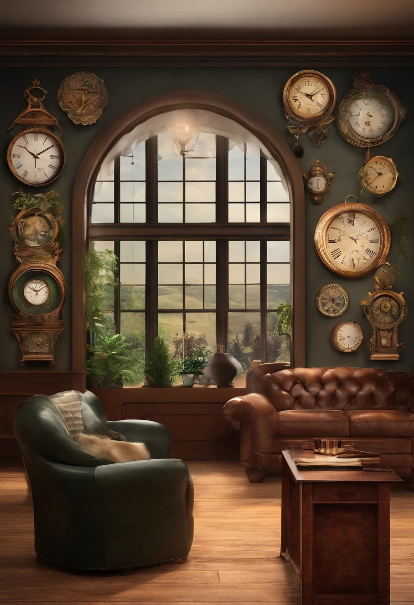 There are 10 clocks hanging on the wall, Round clock、Triangular clock、Long Vertical Clock、Watercolor touch,