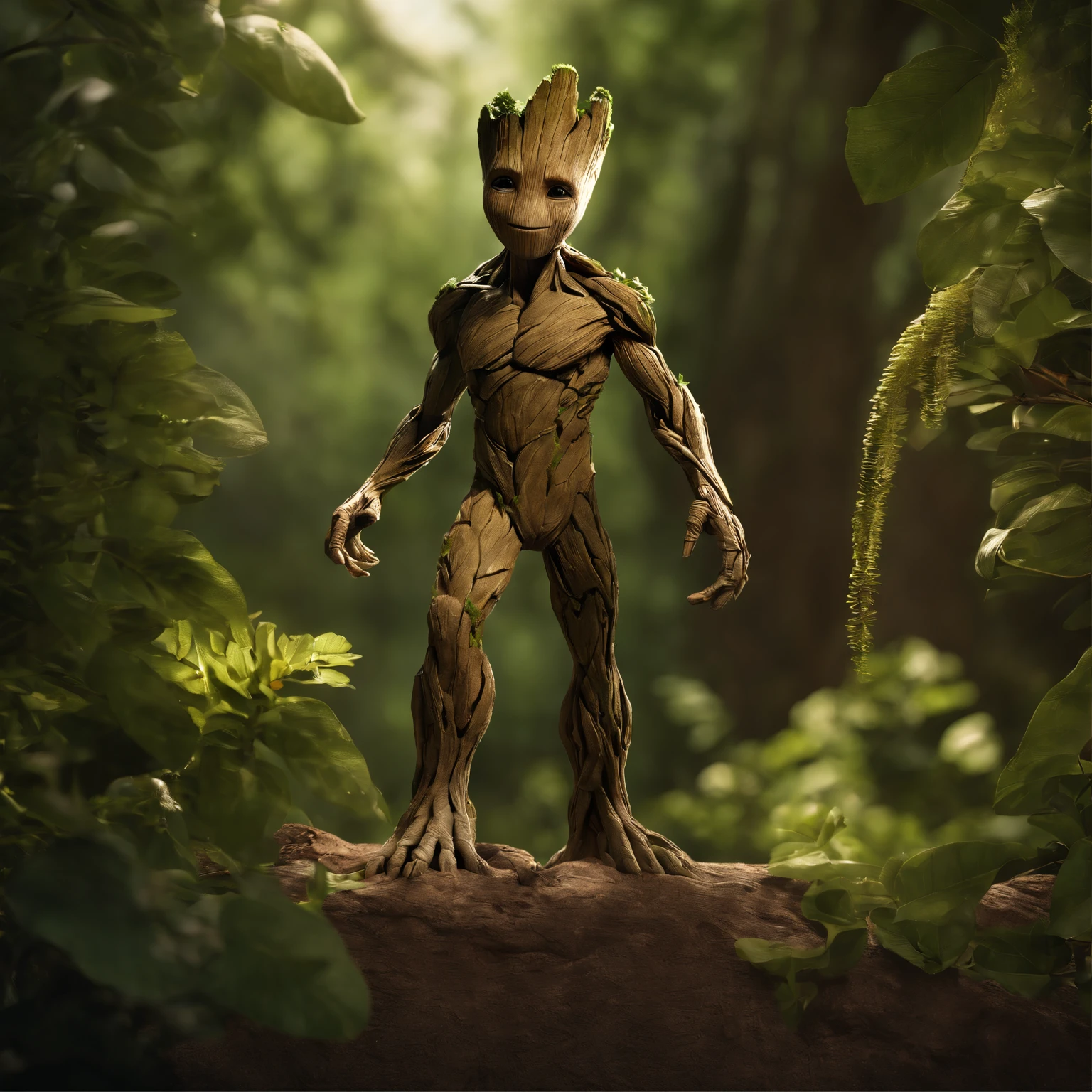 groot,groot tree,unique appearance,muscular build,strong and solid appearance,bark-like skin,woody texture,detailed branches and leaves,green color,brown color,large eyes,expressive eyes,wisdom in eyes,
(best quality,4k,8k,highres,masterpiece:1.2),ultra-detailed,(realistic,photorealistic,photo-realistic:1.37),high-definition,
HDR,UHD,studio lighting,ultra-fine painting,sharp focus,physically-based rendering,extreme detail description,professional,vivid colors,bokeh,
character,marvel comics,superhero,guardians of the galaxy,team member,seedling,powerful,
casting roots,standing tall,nature-inspired,peaceful environment,magic in nature,
background,cosmic space,stars,galaxies,nebulae,interstellar,
surroundings,flora and fauna,flowers,plants,animals,butterflies,birds,insects,
textures,captivating,grainy,rough,earthly,
atmosphere,breathtaking,awe-inspiring,majestic,humble,divine,
artistic style,pop art,comic book style,illustration,graphical,contrast,
lighting,dramatic lighting,soft lighting,backlighting,shadows,highlights,
emotions,serene,calm,peaceful,wise,kind,
perspective,dynamic perspective,closeup,wide-angle,full-body,
pose,proud pose,heroic pose,
actions,reaching out,protecting,powering up,
interaction,communicating with nature,connecting with other characters,teamwork,
costume,unique outfit,guardians of the galaxy uniform,detailed accessories,
props,tiny version of groot,sapling,
concept,creation,plant-inspired-being