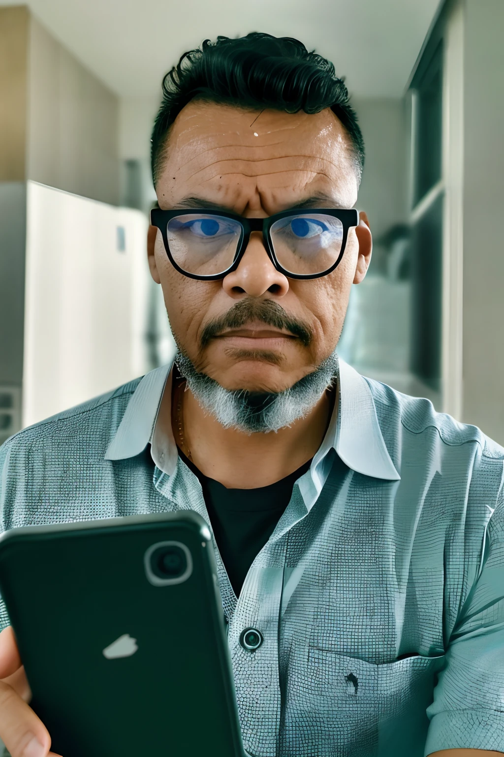 guttoepic2, uma cena de um homem, wear glasses and talk on the phone. He's immersed in the conversation, with a serious expression, perhaps demonstrating concentration or engagement in the conversation. A imagem pode ser capturada em um ambiente cotidiano, como uma rua movimentada ou um local de trabalho, to convey the idea of modern communication and multitasking.Be sure to pay attention to details, like the man's facial expression, the glasses he's wearing and the cell phone in his hand. The image can be rendered with high resolution to capture these details clearly.