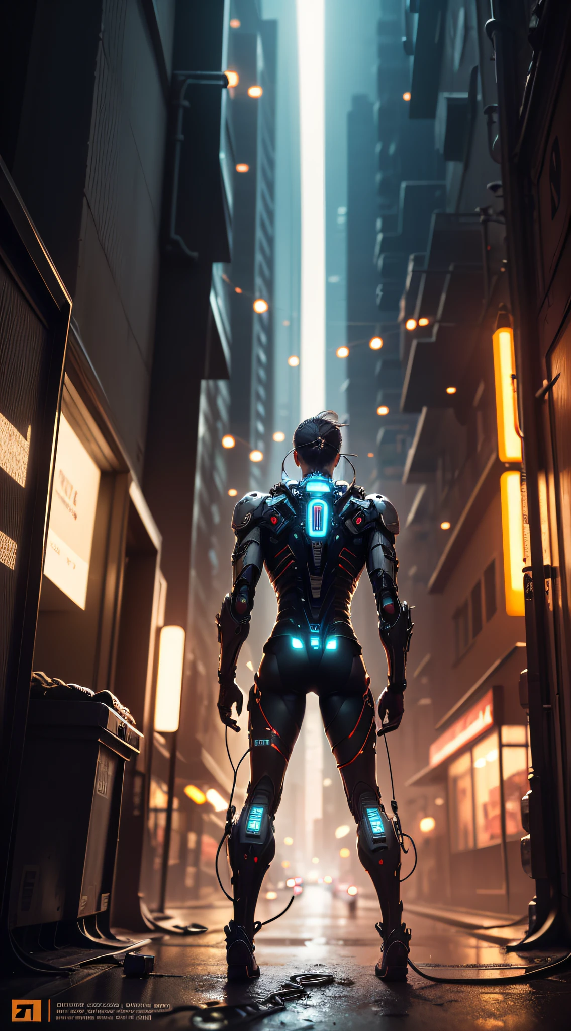 A man in a futuristic suit stands in a city street - SeaArt AI