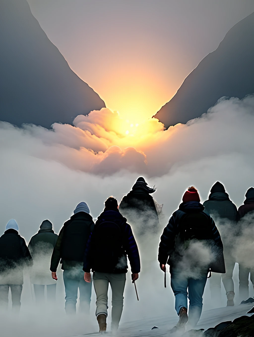 The dense fog rolling in:
- Picture a thick, swirling fog enveloping the group, reducing visibility and heightening their sense of unease.
