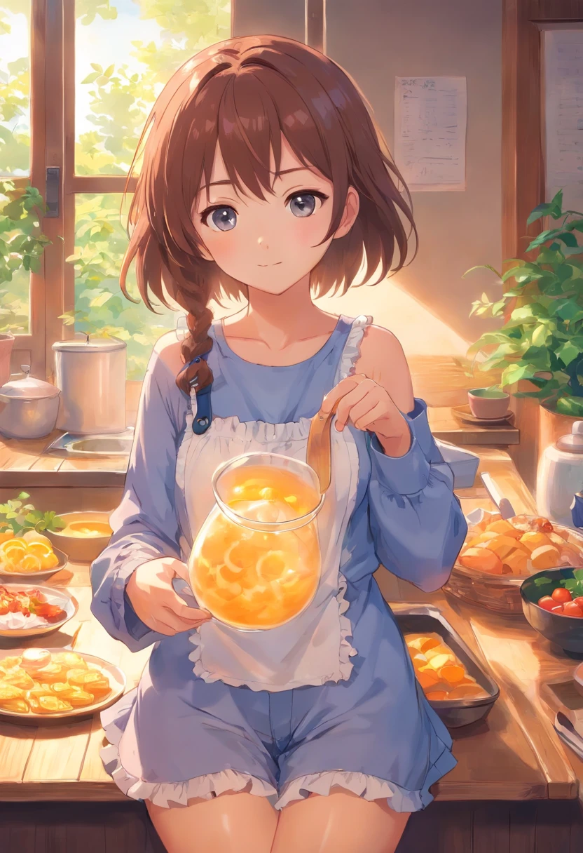 Ruffles are not required on the arms，Stay in the garden，Anime cat ears girls wear one piece, Loli in clothes is eating breakfast, small curvaceous loli, Art is not the Guweiz style, Güvez on Pisif Art Station, guweiz on artstation pixiv, Guviz, Little girl Lori, Soft anime illustration, cute girl anime visuals, detailed digital anime art