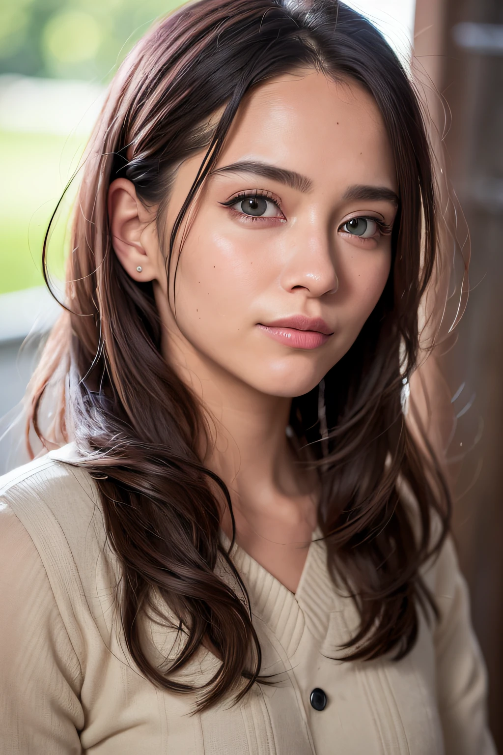 Highest quality, masterpiece, Ultra-high resolution, (Realistic:1.2), One girl, (Detailed face:1.2), (Detailed eyes:1.2), (Detailed Hair:1.2), (Detailed clothing:1.2), 4K,((Natural big breasts:1.2)) ,((Upper Body))