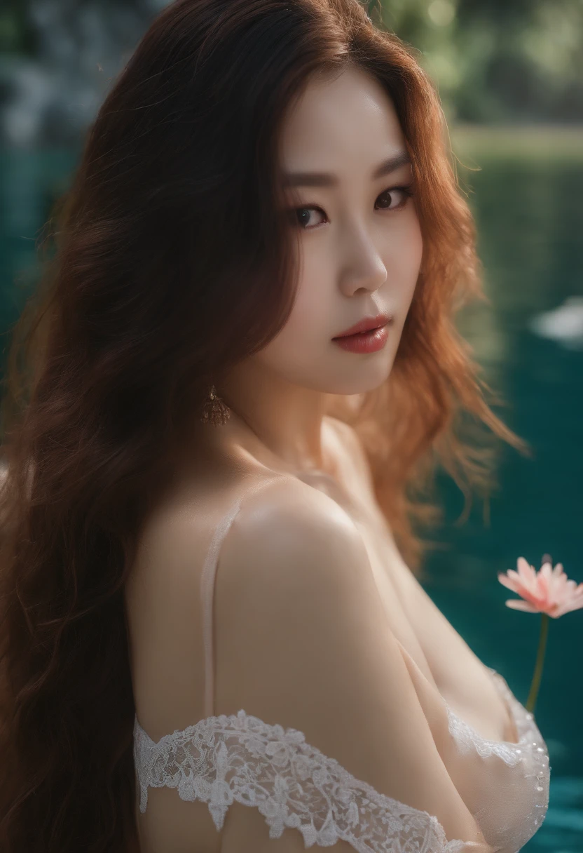 (8k wallpaper)、(masterpiece)、(top-quality)、(ultra-detailliert)、(best pictures)、(Best Shadows)、(Photorealsitic:1.4)、Real Human Skin、lensflare、Shade、Back lighting, depth of fields, natural soft light, Hard Focus, nffsw, 1girl with、Super huge、Wet cleavage、Gorgeous body、thin pelvis、Raised pubis、de pele branca、abdominals: 1.1、a small face、15 only、Wet body、Long body、8 Head Body、Height 175cm、Ultra-detailed face、Detailed lips、A detailed eye、二重まぶた、japanes、Wet and sheer lace micro bikini、The hair、Long straight hair 、pinkhair、Long hair that reaches to the waist、Head-to-toe photo、夏天、Underwater Photography、the reef、Exposed pubic hair that shows through、Exposed crotch crack