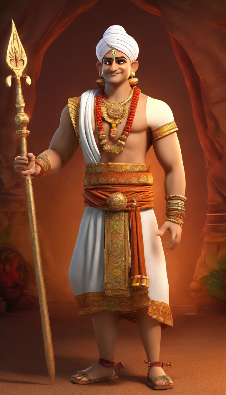 Render Tenali Rama as a charismatic and endearing character with a friendly smile and expressive eyes.