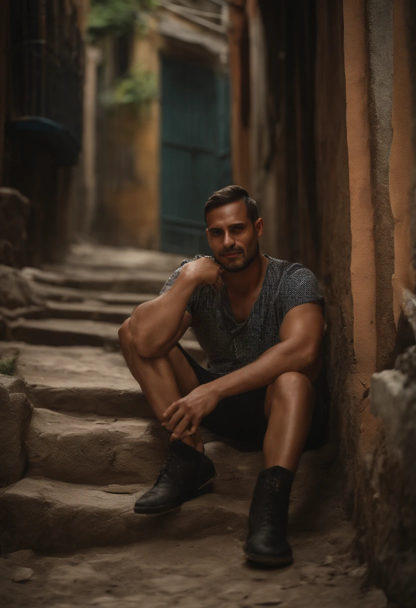 Um soldado espartano invadindo uma Favela brasileira, Fotorrealista, taken using the Canon EOS R camera with a 50mm F/1.8 lentes, F/2.2 aberturas, Velocidade do obturador 1/Anos 200, ISO 100 e luz natural, corpo inteiro, FotograFia hiper realista, cinema, cinema, hiperdetalhe, UHD, color correction, HDR, color grading, hyper realistic CG animation --air 4:5 --upbeta --q 2 --v 5,  d