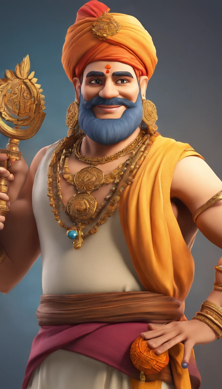 Render Tenali Rama as a charismatic and endearing character with a friendly smile and expressive eyes.