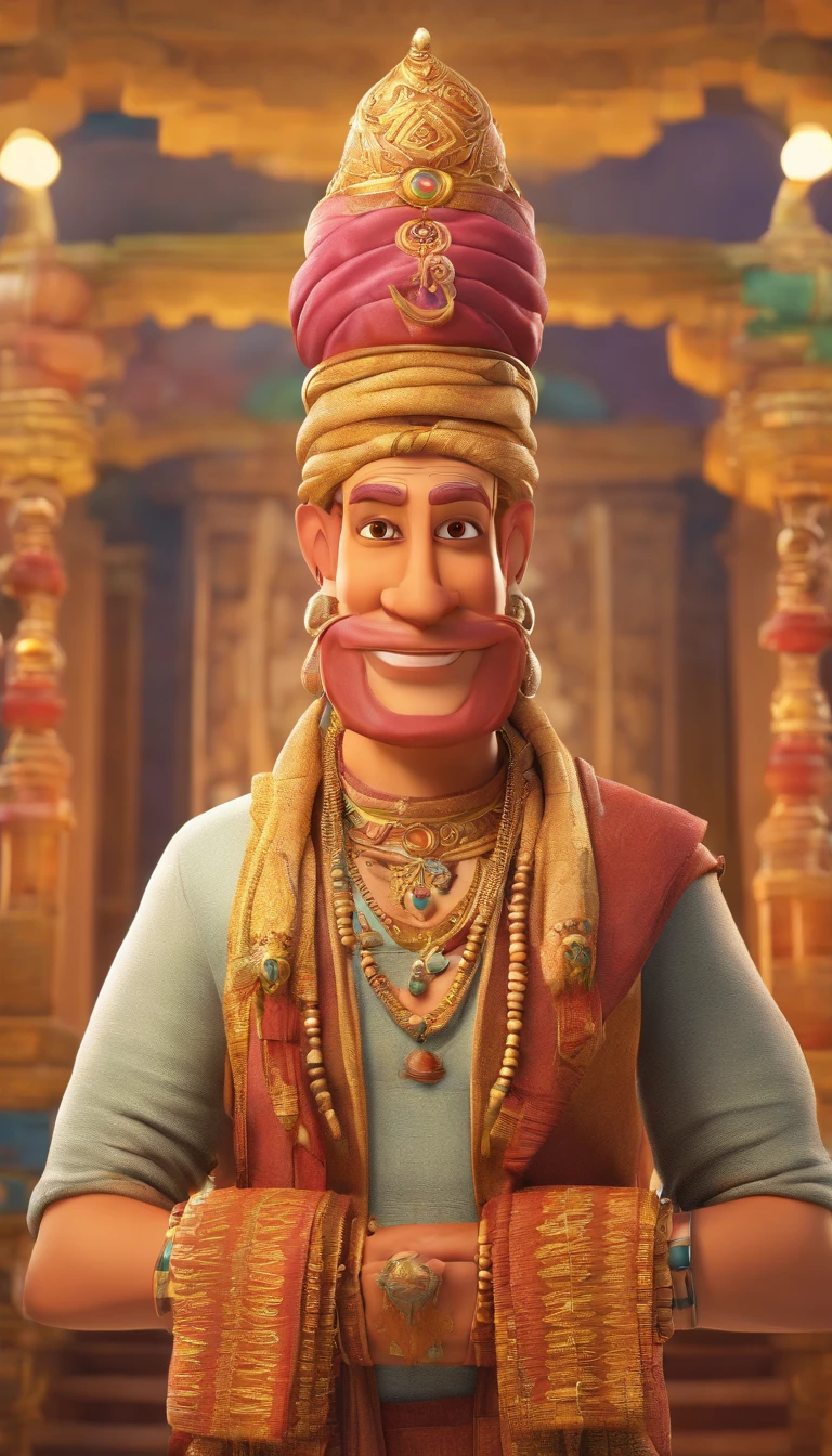 Render Tenali Rama as a charismatic and endearing character with a friendly smile and expressive eyes.