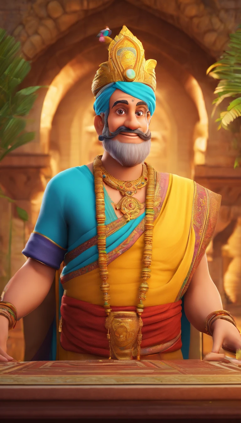 Render Tenali Rama as a charismatic and endearing character with a friendly smile and expressive eyes.