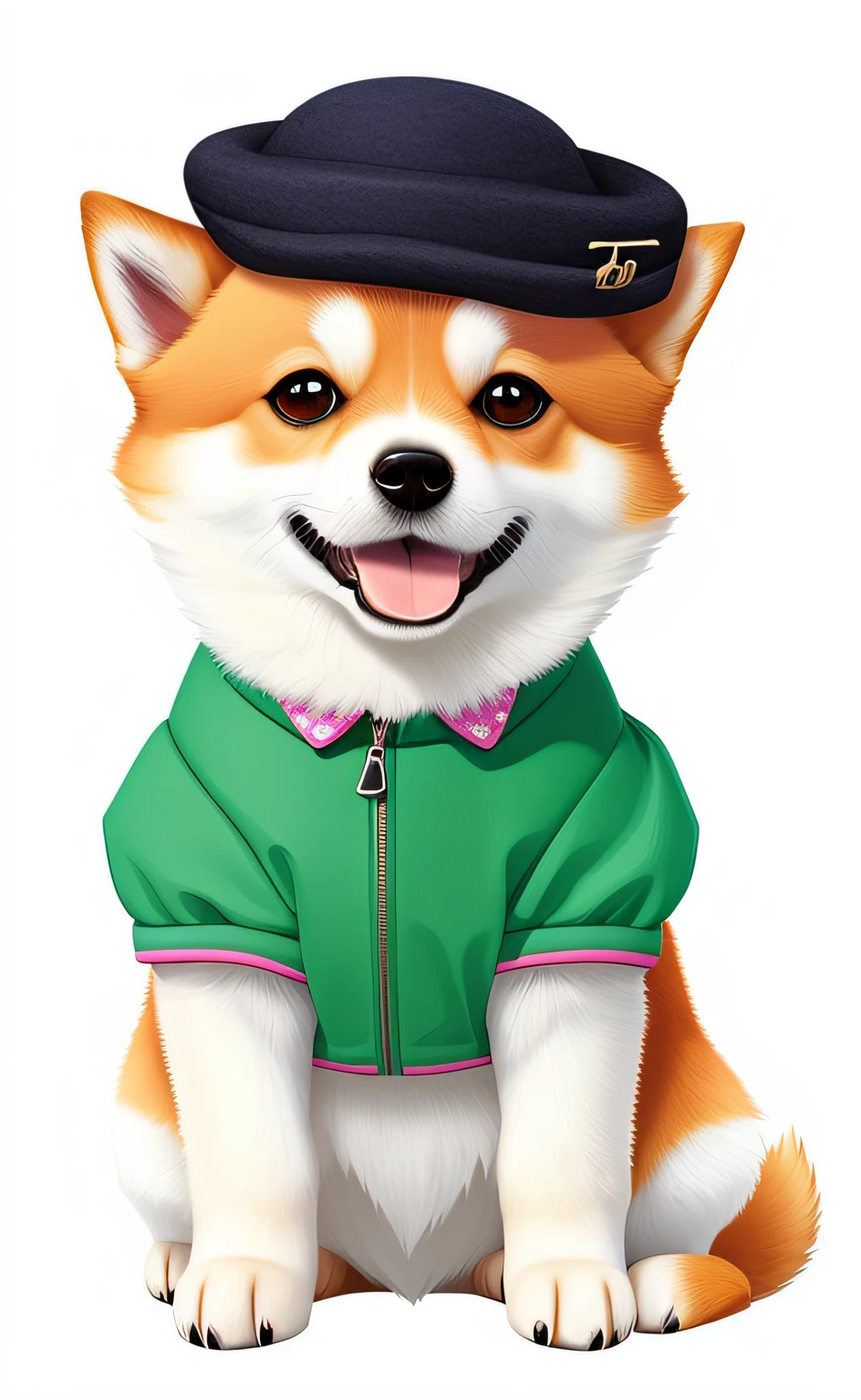 Arafed dog wearing a green shirt and a pink hat, stylized digital illustration, anthropomorphic shiba inu, corgi bonito, arte digital bonito, painting digital adorable, painting of cute dog, in illustration style digital, Fursona usando roupas estilosas, color digital illustration, arte digital detalhada bonito, arte digital de um elegante, kawaii retrato realista