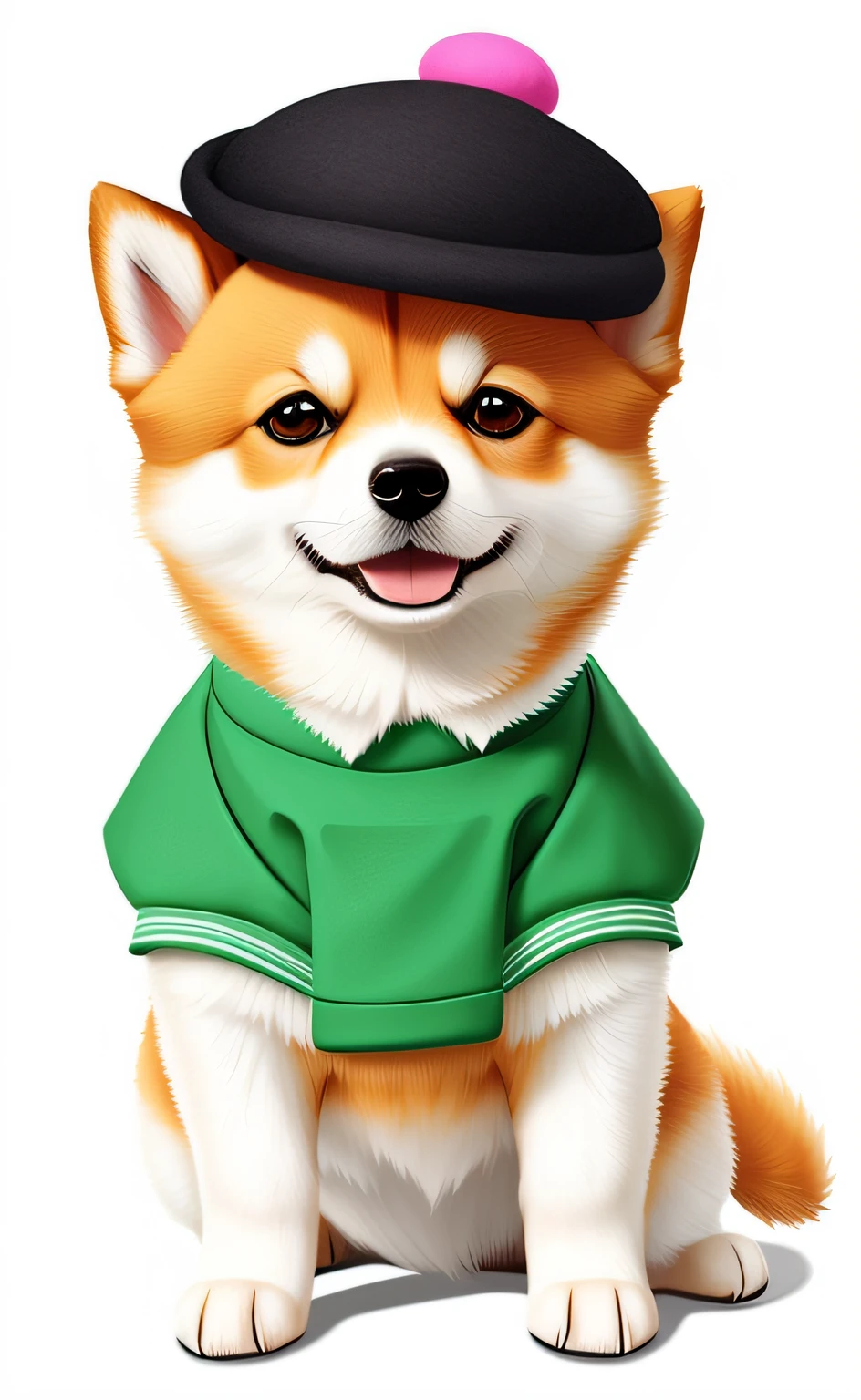 Arafed dog wearing a green shirt and a pink hat, stylized digital illustration, anthropomorphic shiba inu, corgi bonito, arte digital bonito, painting digital adorable, painting of cute dog, in illustration style digital, Fursona usando roupas estilosas, color digital illustration, arte digital detalhada bonito, arte digital de um elegante, kawaii retrato realista