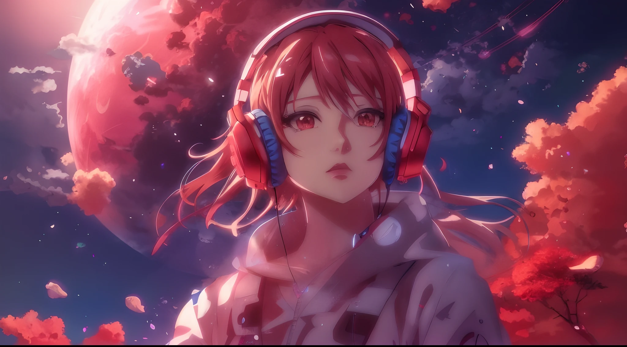anime girl with headphones standing in front of a full moon, nightcore, anime style 4 k, anime vibes, anime style. 8k, digital anime art, anime wallpaper 4k, with headphones, anime wallpaper 4 k, 4k anime wallpaper, high quality anime artstyle, beautiful anime portrait, anime girl, anime style artwork, detailed digital anime art