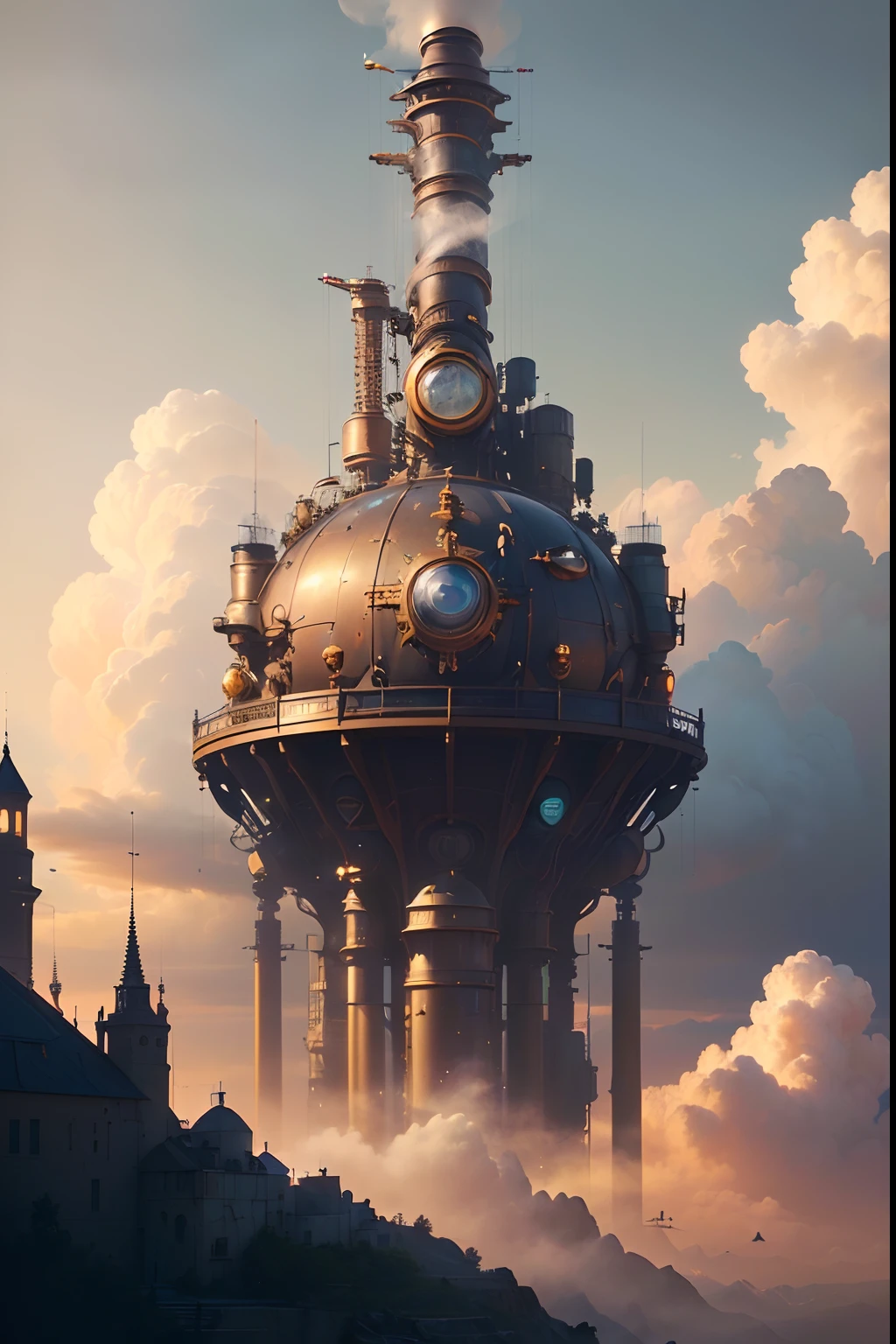 (((best quality))),(((ultra detailed))),(((masterpiece))), illustration,smoke filling the sky. Full shot photo of the most beautiful artwork in the world featuring steam punk steam vehicles, smoke-filled sky, intricate details, high resolution, trending on social media, Instagram-worthy, futuristic, industrial, mechanical, vintage, retro-futuristic, cyberpunk, trending on ArtStation, trending on CGSociety, sci-fi, adventure, mystery, excitement, trending on DeviantArt.