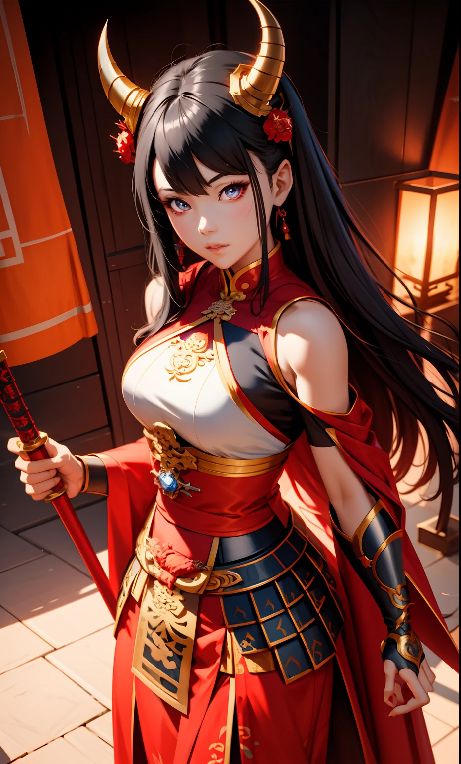 anime - style woman in armor with a sword and a red cape, extremely detailed artgerm, by Yang J, 2. 5 d cgi anime fantasy artwork, fanart best artstation, ig model | artgerm, rossdraws digital painting, inspired by Pu Hua, beautiful character painting, chengwei pan on artstation, artgerm. anime illustration, demon girl, samurai